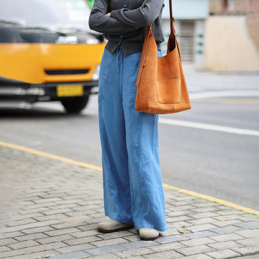 绽放旅行女装510朵/斜纹亚麻半腰松紧抽绳宽松直筒长裤百搭休闲裤 商品图1