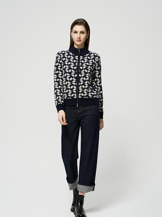 【半高领花色开衫】羊绒世家25年秋冬新品女士100%山羊绒针织开衫外套 商品图1