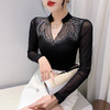网纱拼接打底衫女秋冬欧货洋气重工烫钻上衣性感V领长袖T恤小衫潮 商品缩略图1