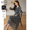 【五折购】熙世界气质复古黑色碎花连衣裙2025秋季新款收腰显瘦雪纺长裙子 商品缩略图0
