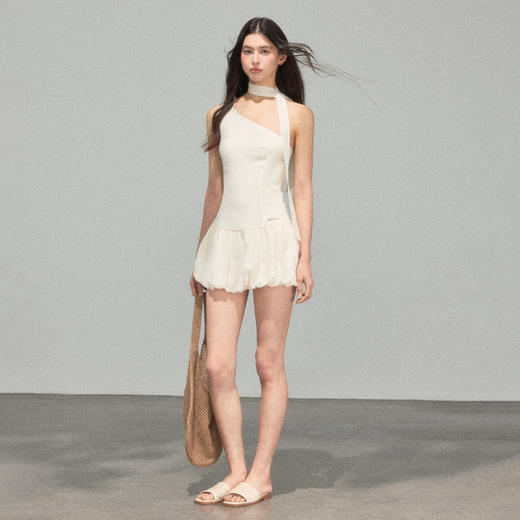 Ariseism 美式复古米色带挂脖连衣裙女夏季新款裙子 商品图3