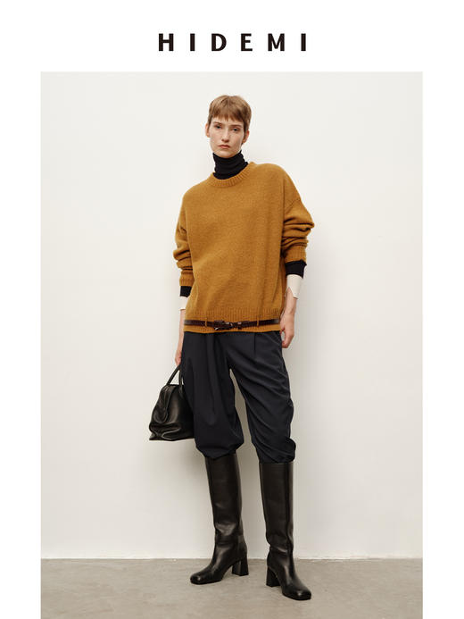 HIDEMI 极简腰带设计款手工拱针锥形宽松萝卜裤 商品图3