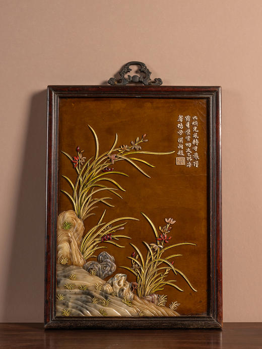 清	红木镶漆地百宝嵌兰石图挂屏 商品图0