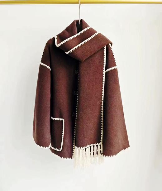 【高端系列】（赠送围巾）手工定制888贝壳绣80%高支澳洲羊毛中长双面尼大衣外套-喜出 商品图8