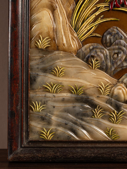 清	红木镶漆地百宝嵌兰石图挂屏 商品图3