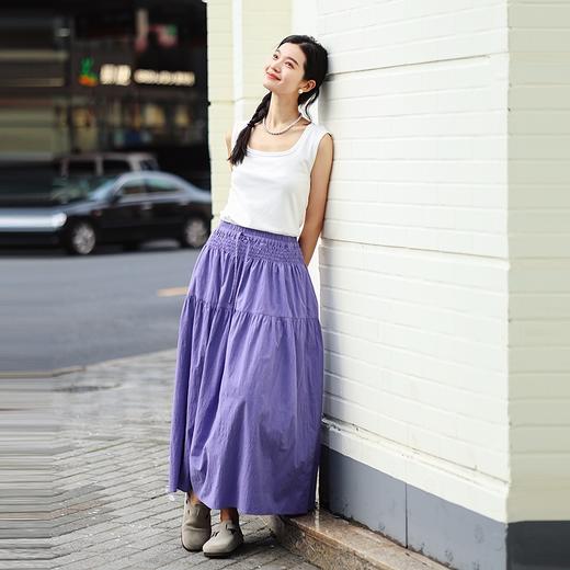 绽放旅行女装488朵/竹节肌理棉抽皱松紧腰半身中长裙半身裙女秋季 商品图2