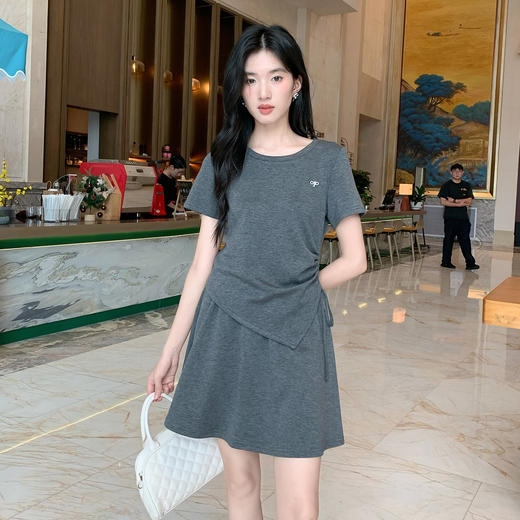 奢姿大码女装2025夏季减龄抽绳设计圆领两件套胖妹妹半松紧套装9952953530 商品图0