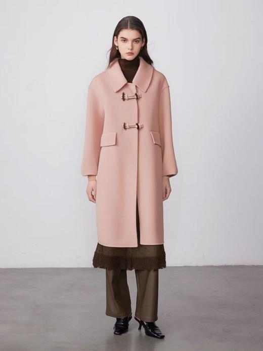 【高端系列】手工定制2330款70%绵羊毛牛角扣优雅樱花粉双面尼外套-喜出 商品图1