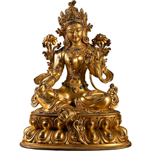 清	铜鎏金嵌宝石度母像 商品图5