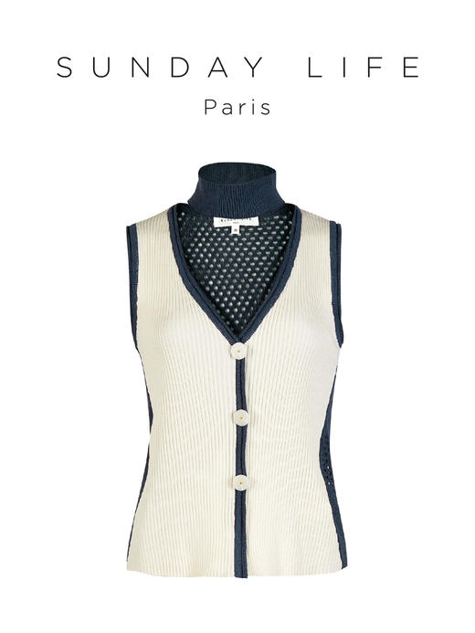 法式极简撞色针织马甲 商品图5