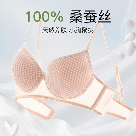 【100%桑蚕丝】蜂巢透气小胸聚拢真丝文胸润肤养胸内衣无钢圈碎影浅舞 商品图0