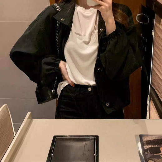 【新款春秋薄款纯色短款外套】气质慵懒风 宽松休闲立领夹克上衣  商品图2