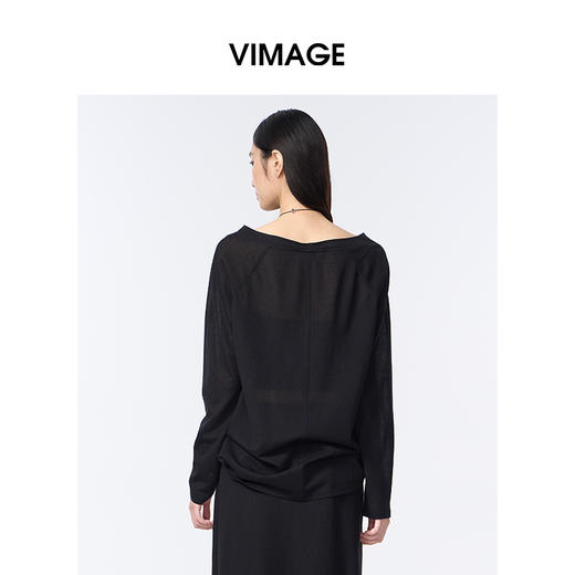 VIMAGE纬漫纪一字领黑色罩衫慵懒风T恤V2402101 商品图4