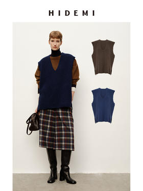 HIDEMI 进口澳洲羊毛圈圈绒夹花混纺纱线v领大廓形多穿马夹背心