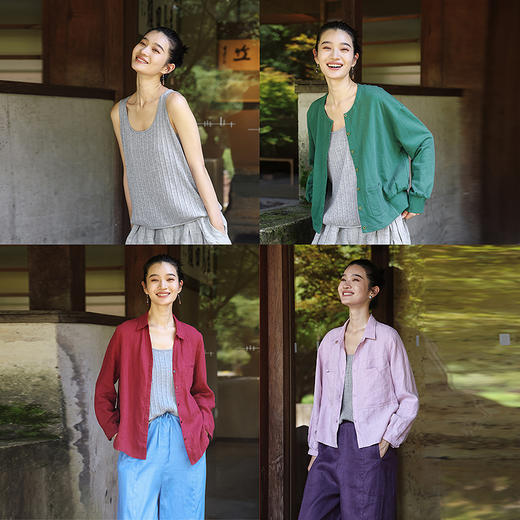 绽放女装526朵/秋季精纺羊毛大圆领竖抽条提花毛织无袖背心女内搭 商品图2