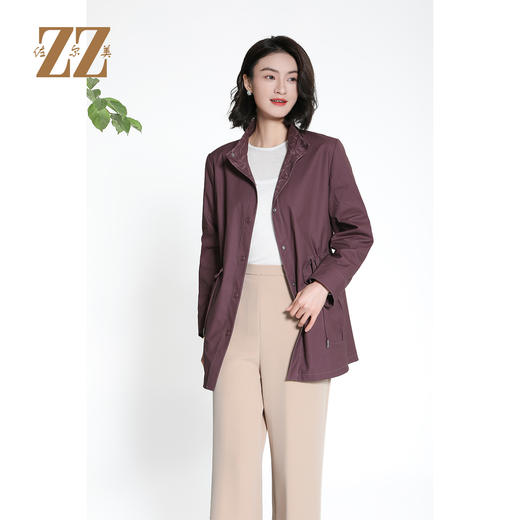佐尔美经典老钱几何图案松紧腰风衣外套女M43FZ18 商品图2
