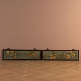 清	红木镶漆地描金竹兰双清图挂屏（一对）