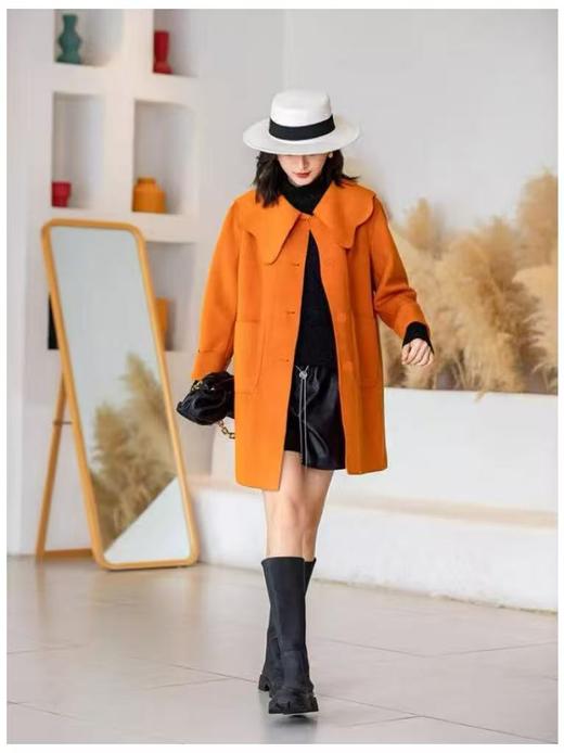 12.12错过没有！清货不退【高端系列】手工定制7730款100%高支全毛桔色花边翻领羊毛双面尼大衣-喜出 商品图2