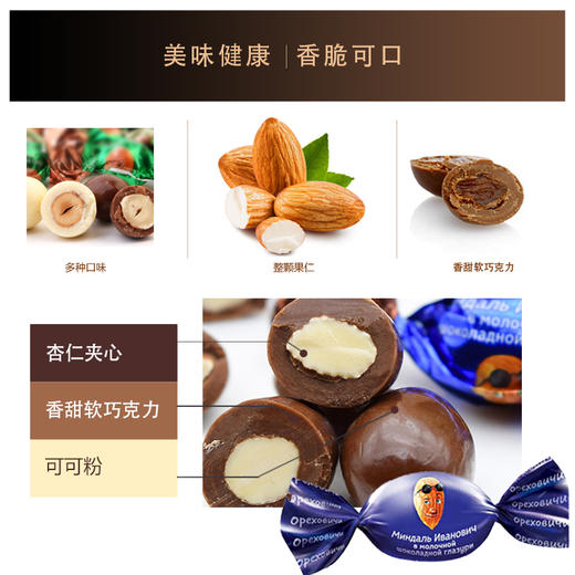 【中欧班列精选】WWJ俄罗斯糖果 原装进口巧克力榛子仁糖500g/袋 商品图11
