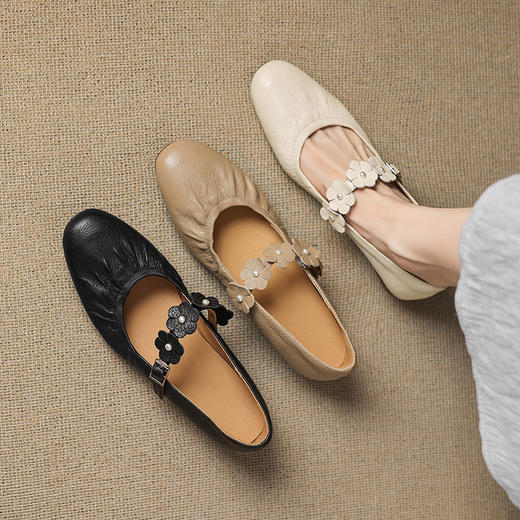 【预售5天】粗跟软羊皮奶奶鞋女春秋新款复古真皮玛丽珍浅口单鞋法式瓢鞋YF&8868 商品图1