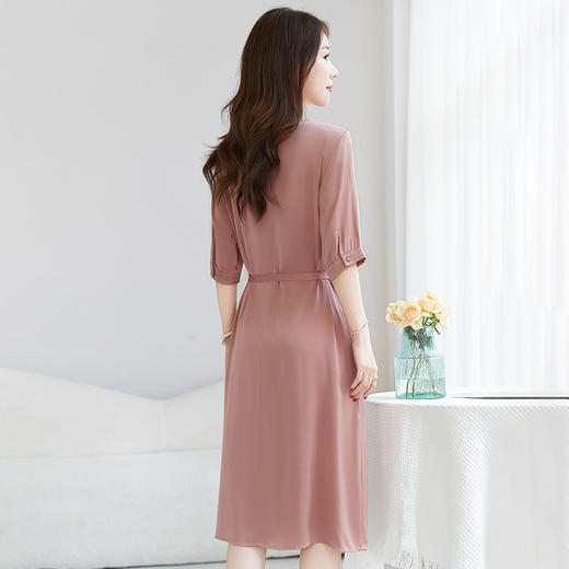 纯色短袖真丝连衣裙，优雅通勤桑蚕丝连衣裙SM-82498058 商品图2