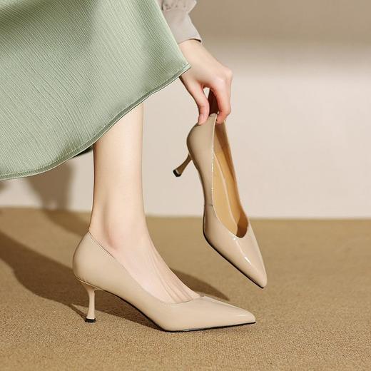 【预售5天】裸色高跟鞋女细跟春秋新款漆皮尖头单鞋配裙子职业工作鞋单鞋ZF&25001 商品图2