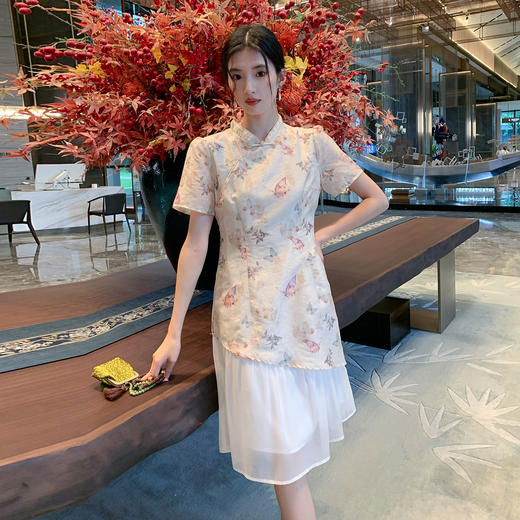 奢姿大码女装2026夏季减龄蝴蝶印花改良旗袍裙子胖妹妹拼接连衣裙9952853526 商品图1