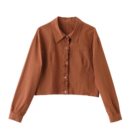 早秋衬衫女小个子短款上衣2025新款外搭洋气薄款翻领花边衬衣LYSX2581 商品图4