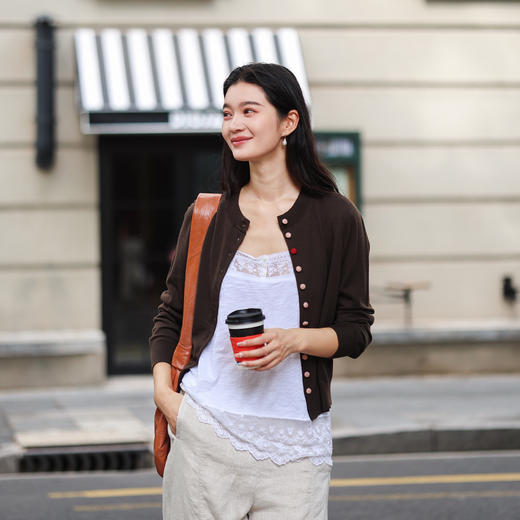 绽放旅行女装519朵/巴素兰羊毛撞色扣开襟毛针织衫宽松开衫女早秋 商品图1