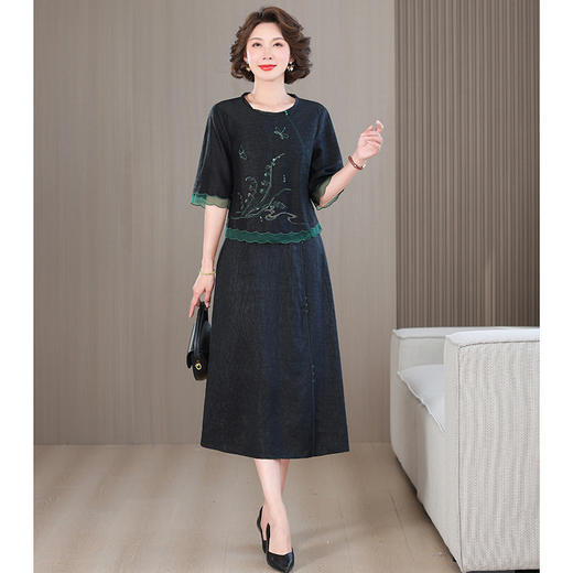 AHM yqwl5537优雅国风套装妈妈装衬衫半身裙两件套 商品图1