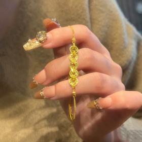 六鑫珠宝 碎冰冰五帝钱币手链 s925银镀金