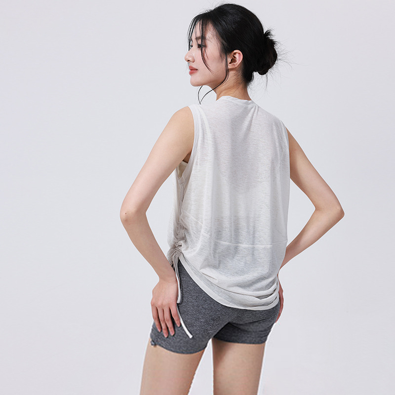 跃牌（呗咪纷纷系列）夏季抽绳显瘦罩衫女健身凉感宽松网纱透气无袖运动背心瑜伽服上衣BX6403