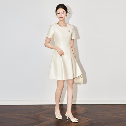 「高货wl」全新升级【铂金会员358/天猫479/差价121】(03916)洛诗琳法式气质垂感连衣裙2025夏季收腰简约通勤A字裙女 商品图0