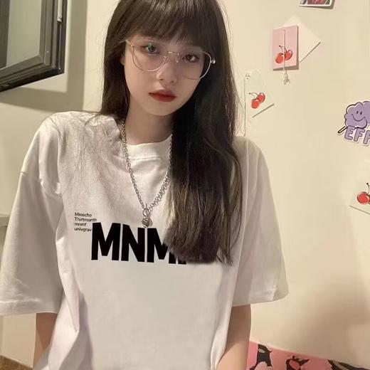 【宽松舒适！港风简约印花T恤】潮流百搭不易变形，纯棉T恤不易褪色，夏季小众美式风字母印花短袖女L 商品图2