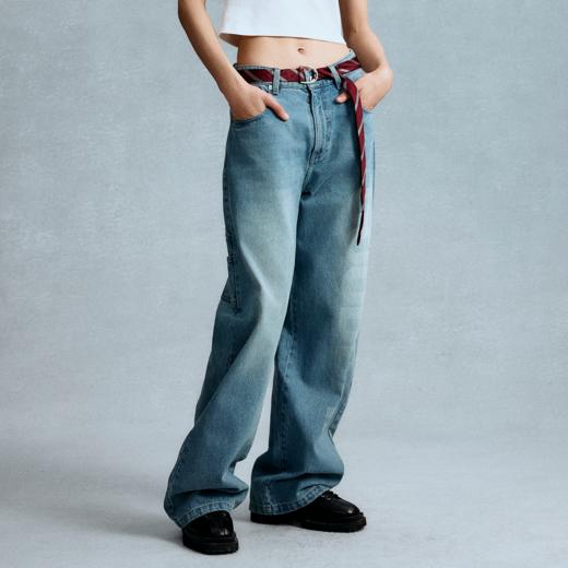 GOODBAI logo同色大印花经典直筒牛仔裤 商品图0