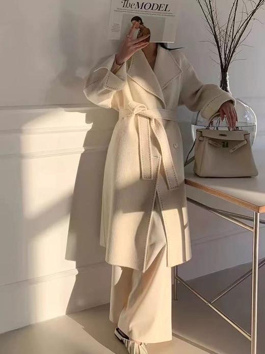 【高端系列】手工定制80%澳毛高支明线高端大气腰带款双面尼大衣-喜出 商品图6