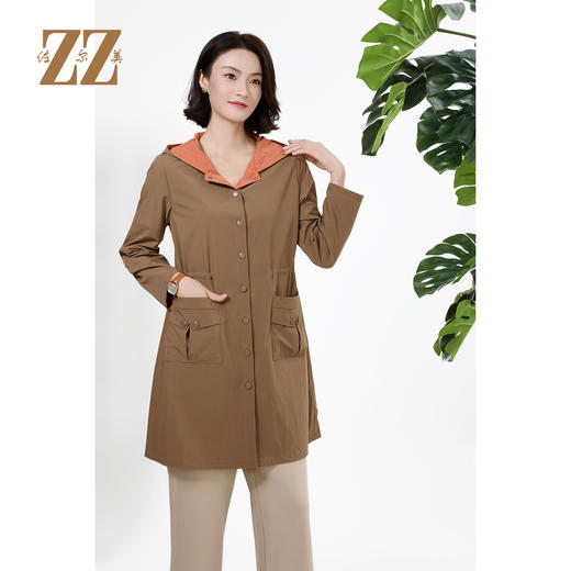 佐尔美复古双面穿抽绳连帽显瘦中长款风衣外套女M43FZ12 商品图1