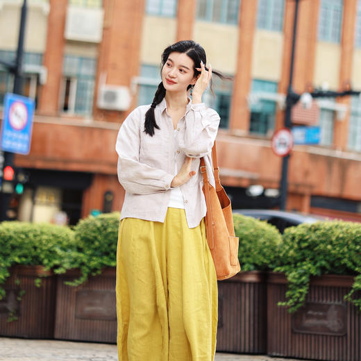 绽放女装480朵/重磅砂洗汉麻翻领口袋短外套女春秋季新款衬衫外套 商品图1