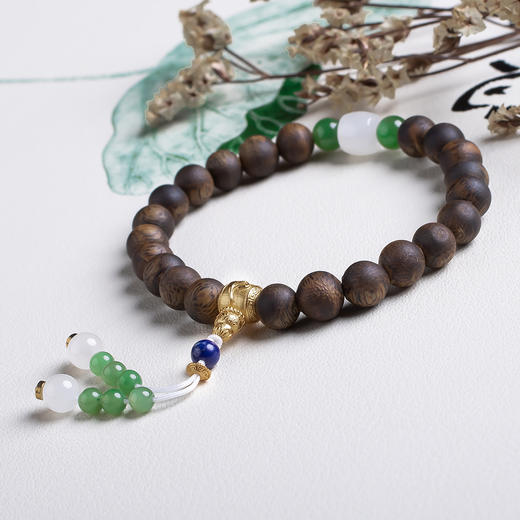 xy0534沉香+和田玉国风手持手串 商品图2