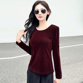 QYM 5913-Y修身圆领t恤打底衫简约纯色小衫