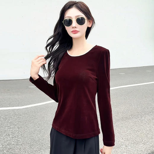 QYM 5913-Y修身圆领t恤打底衫简约纯色小衫 商品图0