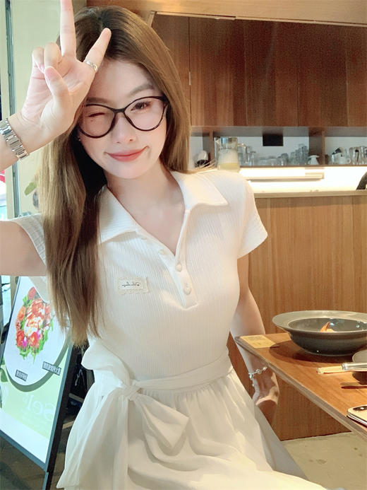 <曾小咸推荐>polo领短袖连衣裙女夏季巨好看显瘦a字收腰连身长裙子 商品图6
