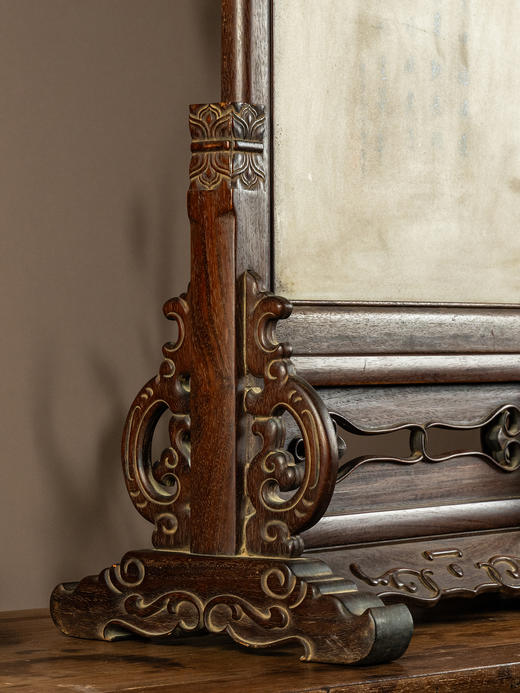 清	红木镶云石彩绘山水楼台大插屏 商品图4