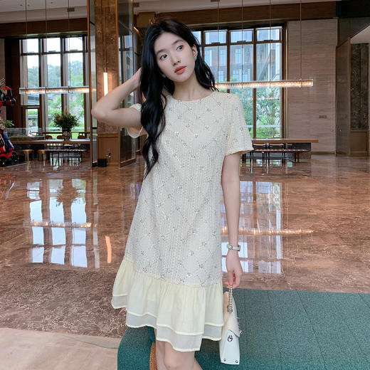 奢姿大码女装2026夏季小香风减龄拼接连衣裙胖妹妹荷叶摆时尚裙子9952870031 商品图4