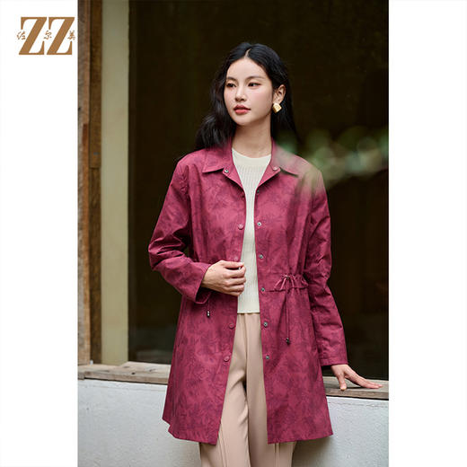 佐尔美经典复古气质抽绳中长款风衣外套女M43FZ20 商品图2