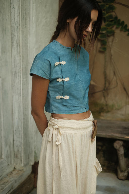 手织古布&植物蓝染 - 中式对襟盘扣小褂 商品图3