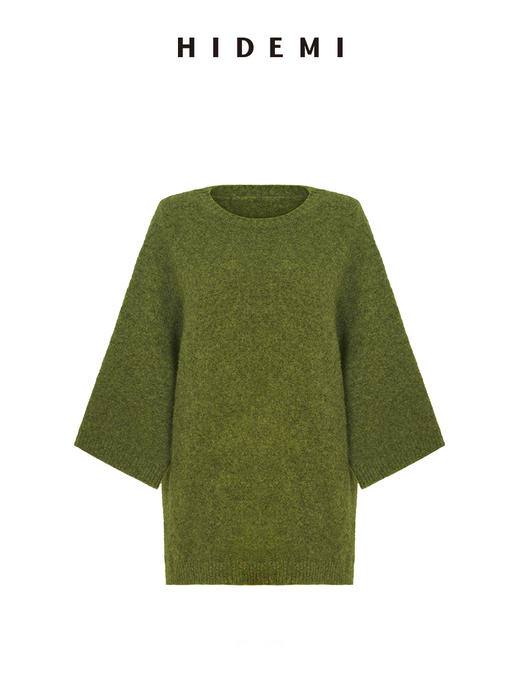 HIDEMI 进口羊驼羊毛极简圆领大廓形七分袖套头宽松毛衣 商品图6