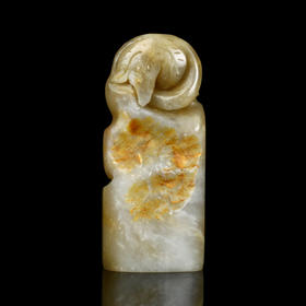 孤品017120-昌化石带皮花卉钮随形章-3.5*2.0*8.0cm