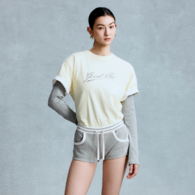 GOODBAI 斜体logo做旧印花圆领oversize短袖T恤