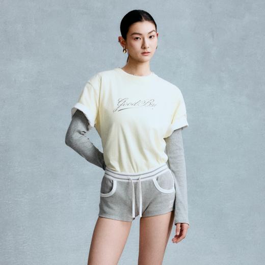 GOODBAI 斜体logo做旧印花圆领oversize短袖T恤 商品图0